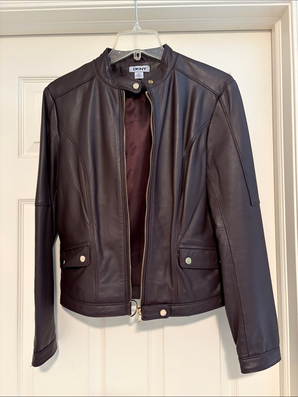 DKNY Women's Chocolate Brown Leather Zip Jacket